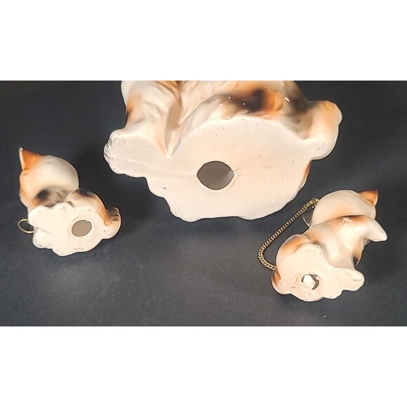 Vintage Arnart Calico Mother Cat with 2 Baby Kittens on Chains Ceramic Japan - Picture 8 of 11